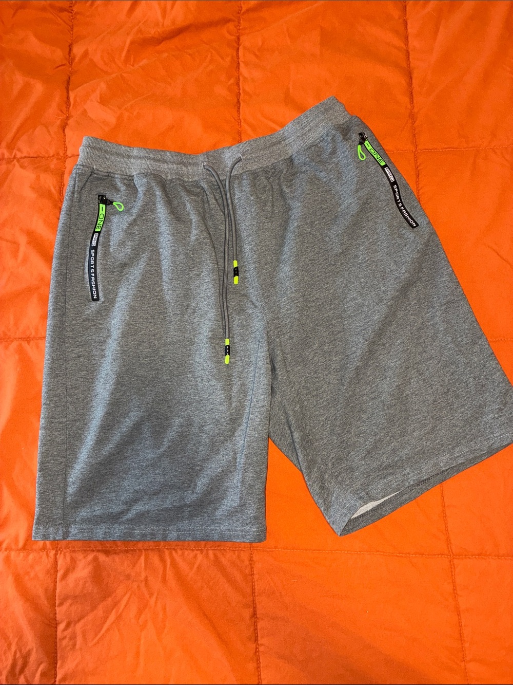 Men's Gray Athletic Drawstring Shorts with Neon Accents